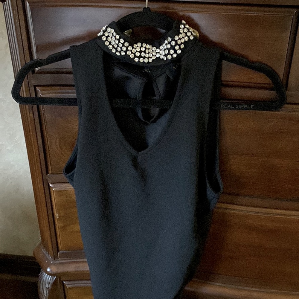 La Rambla black sleeveless v neck cut out top with rhinestones size small